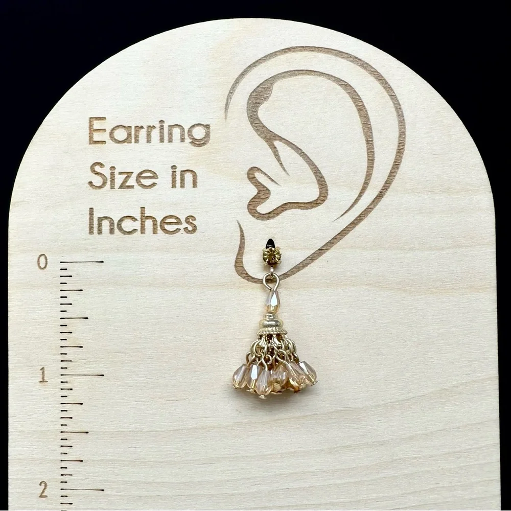 Topaz Color Beaded Indian Style Gold Tone Drop Post Earrings - Picture 2 of 3